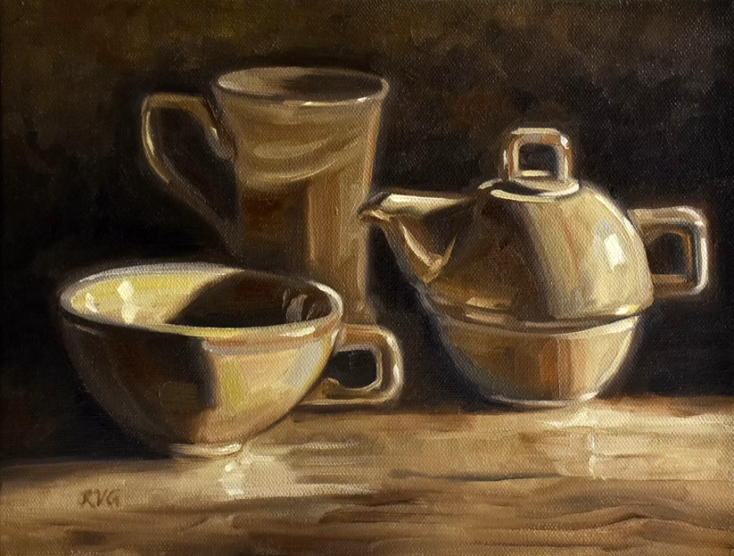 Still Life with Nesting Teacup for One - Original Oil Painting