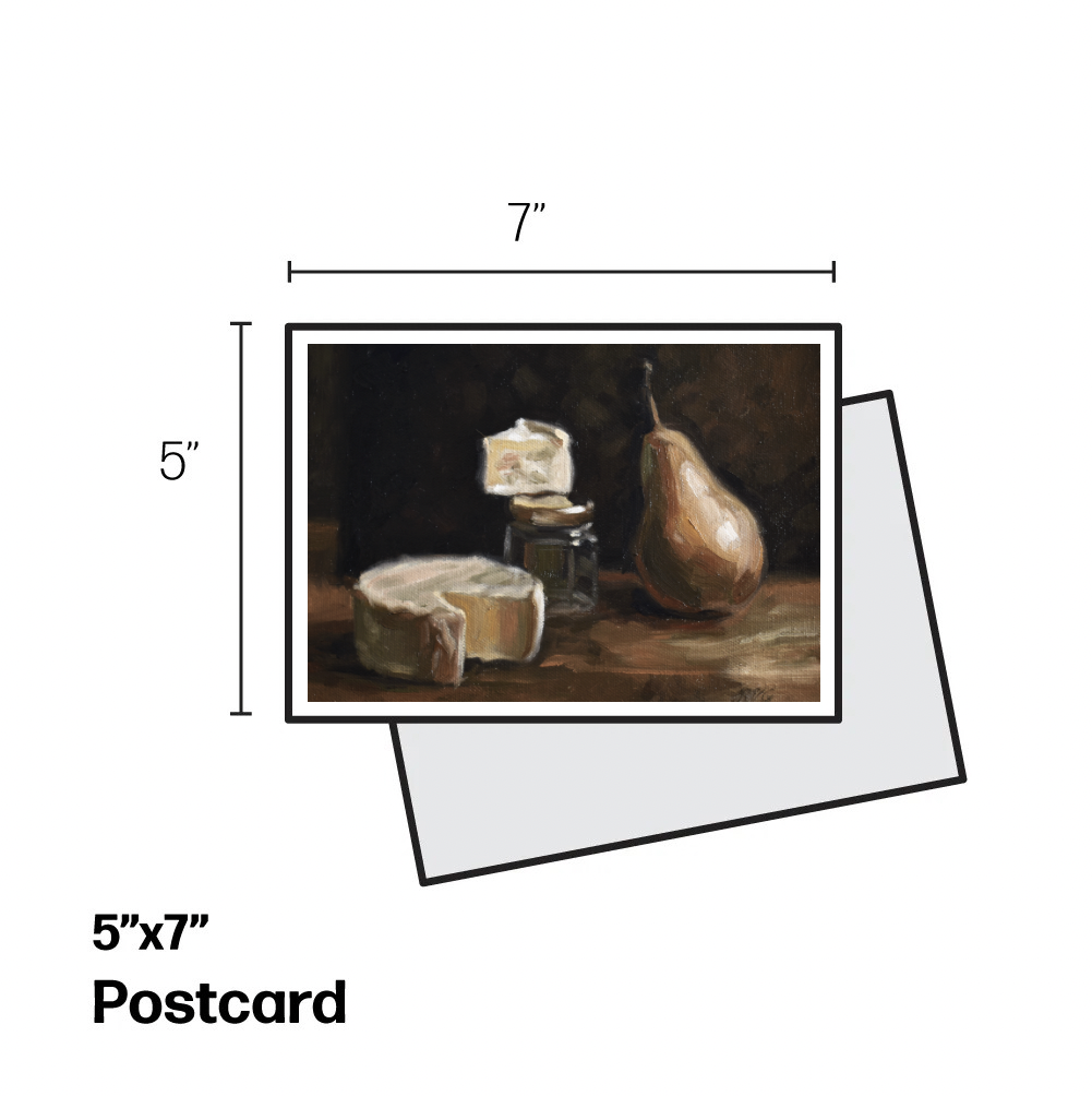 Still Life with Brie, Jar, and a Pear - Postcard 5"x7"