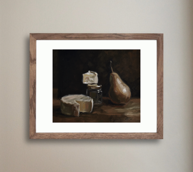 Still Life with Brie, Jar, and a Pear - Print